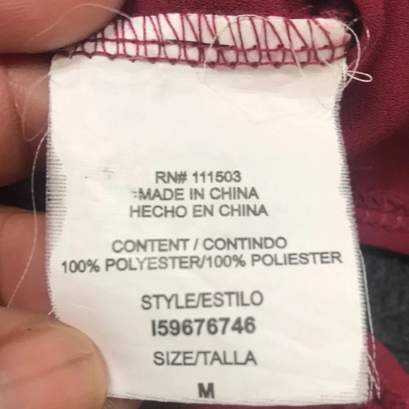 Lily White Burgundy Sheer Hi-Low Hem 3/4 Sleeve V-Neck Top-M - Picture 11 of 11